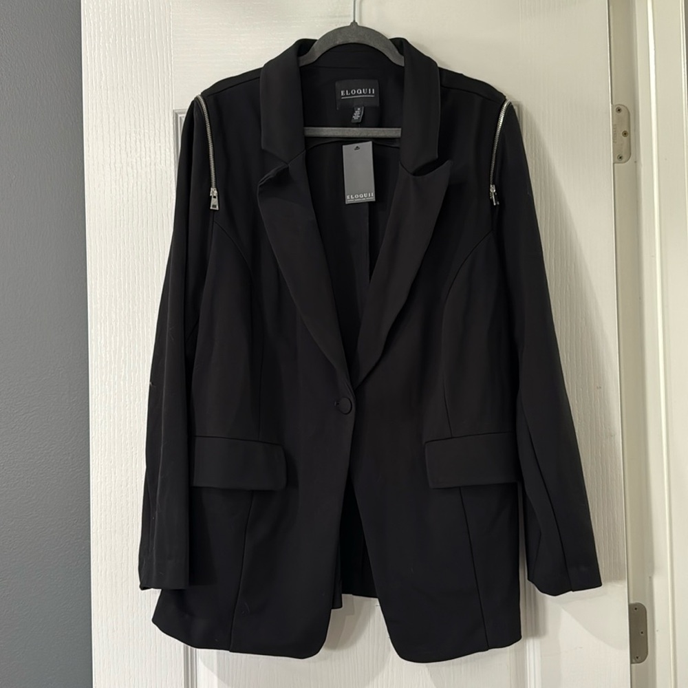 Eloquii Black Blazer Jacket with zipper details Sz 20 NEW